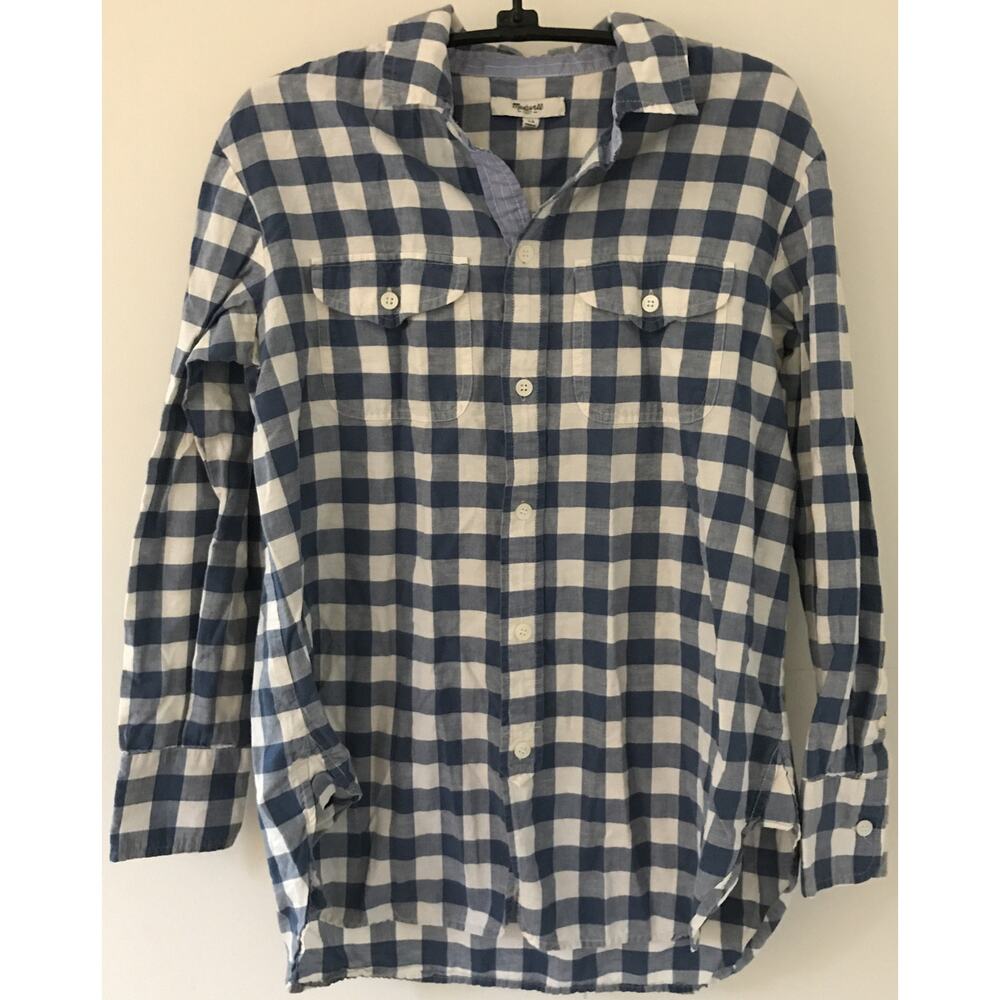 Madewell Blue White Checked Plaid Button Up Blouse Shirt XS 36" Womens